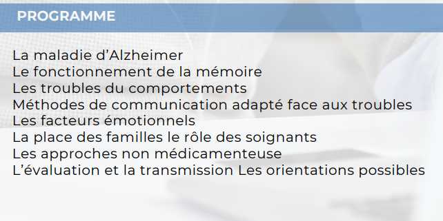 Programme formation Alzheimer et prise en charge infirmière Sister Concept Formation - Organisme de Formation Lozère