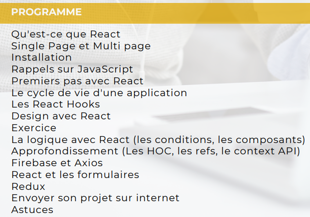 Programme formation Créer des sites interactifs avec React et Redux Sister Concept Formation - Organisme de Formation Lozère