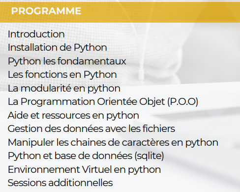 Programme formation Devenir un développeur Python Sister Concept Formation - Organisme de Formation Lozère