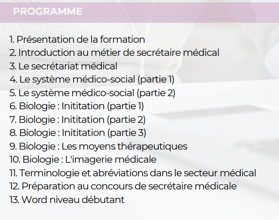 Programme formation Initiation au métier de secrétaire médicale Sister Concept Formation - Organisme de Formation Lozère
