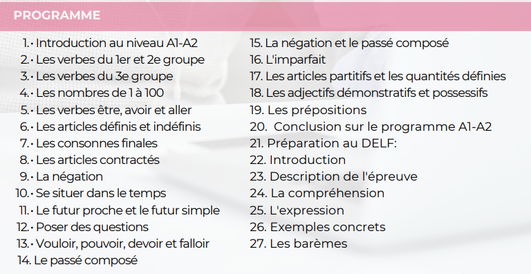 Programme formation Langue Française Etrangère (FLE) niveau A1-A2 Sister Concept Formation - Organisme de Formation Lozère