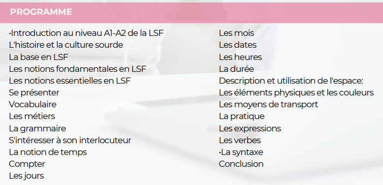 Programme formation Langue des signes française niveau A1-A2 Sister Concept Formation - Organisme de Formation Lozère