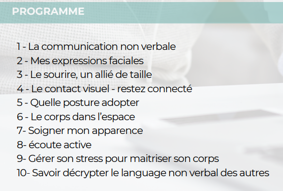 Programme formation Le langage non verbal Sister Concept Formation - Organisme de Formation Lozère