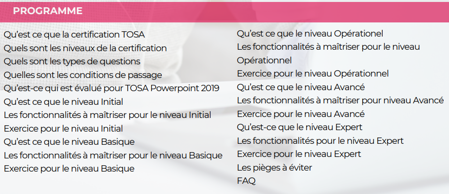 Programme formation Réussir sa certification Tosa PowerPoint 2019 Sister Concept Formation - Organisme de Formation Lozère